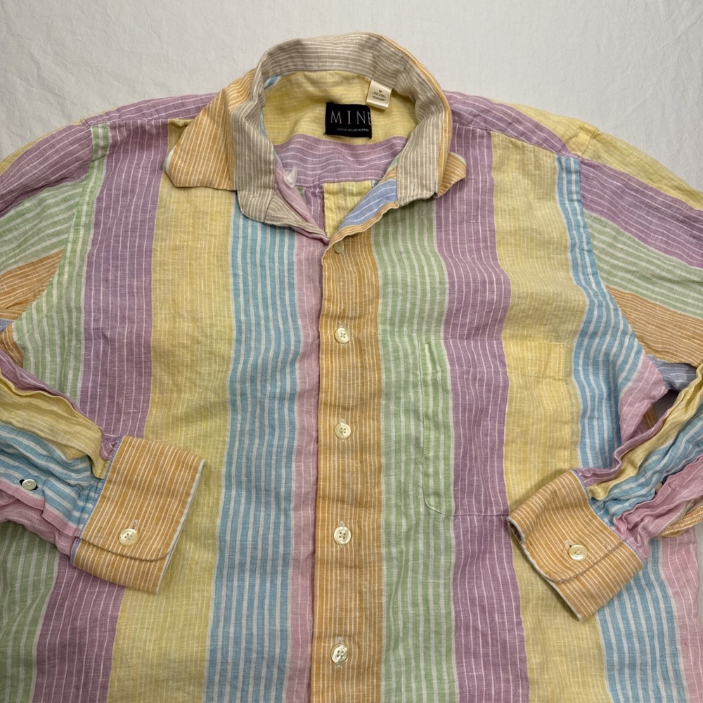 Mine Shirt Mens Medium MULTICOLOR Rainbow Striped‎ Long Sleeve Button Up